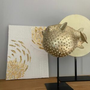 Schilderij wit/goud met textuur