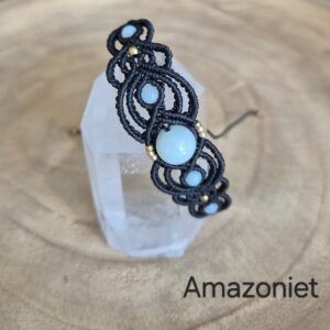 Carin's Macramé armband zwart Amazoniet