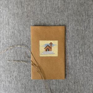 Handgeborduurde wenskaart |Kerkje|